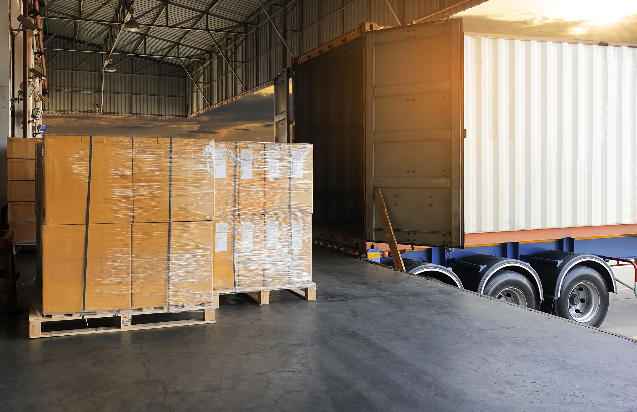 Palletized LTL freight at a loading dock